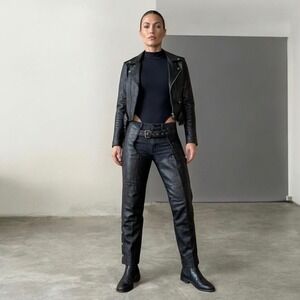 Xelement Womens Black Leather Motorcycle Chaps Biker Riding Pants Pocket Size 10